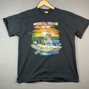Some Day I'll Catch The Big One Sz XL Funny Fisherman Skelton Y2k